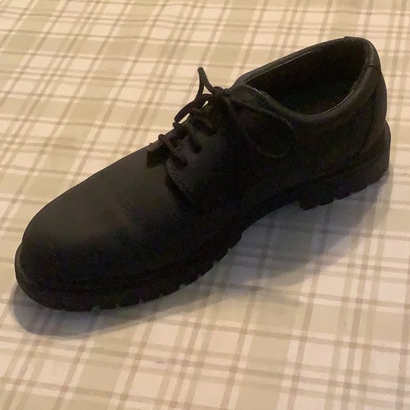 Black LEATHER Oxfords by Bugle Boy Tie Men’s Shoes 10 1/2 WIDE Suede Like - Picture 2 of 5